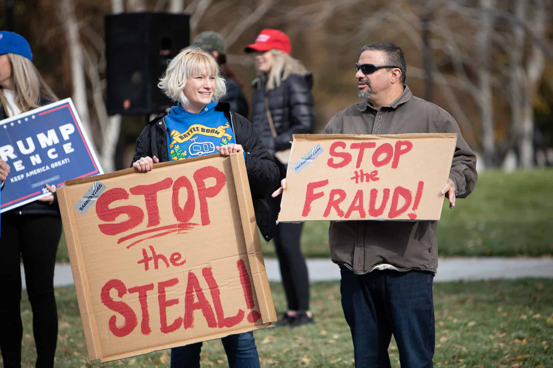 Protestors with Stop the Steal sign