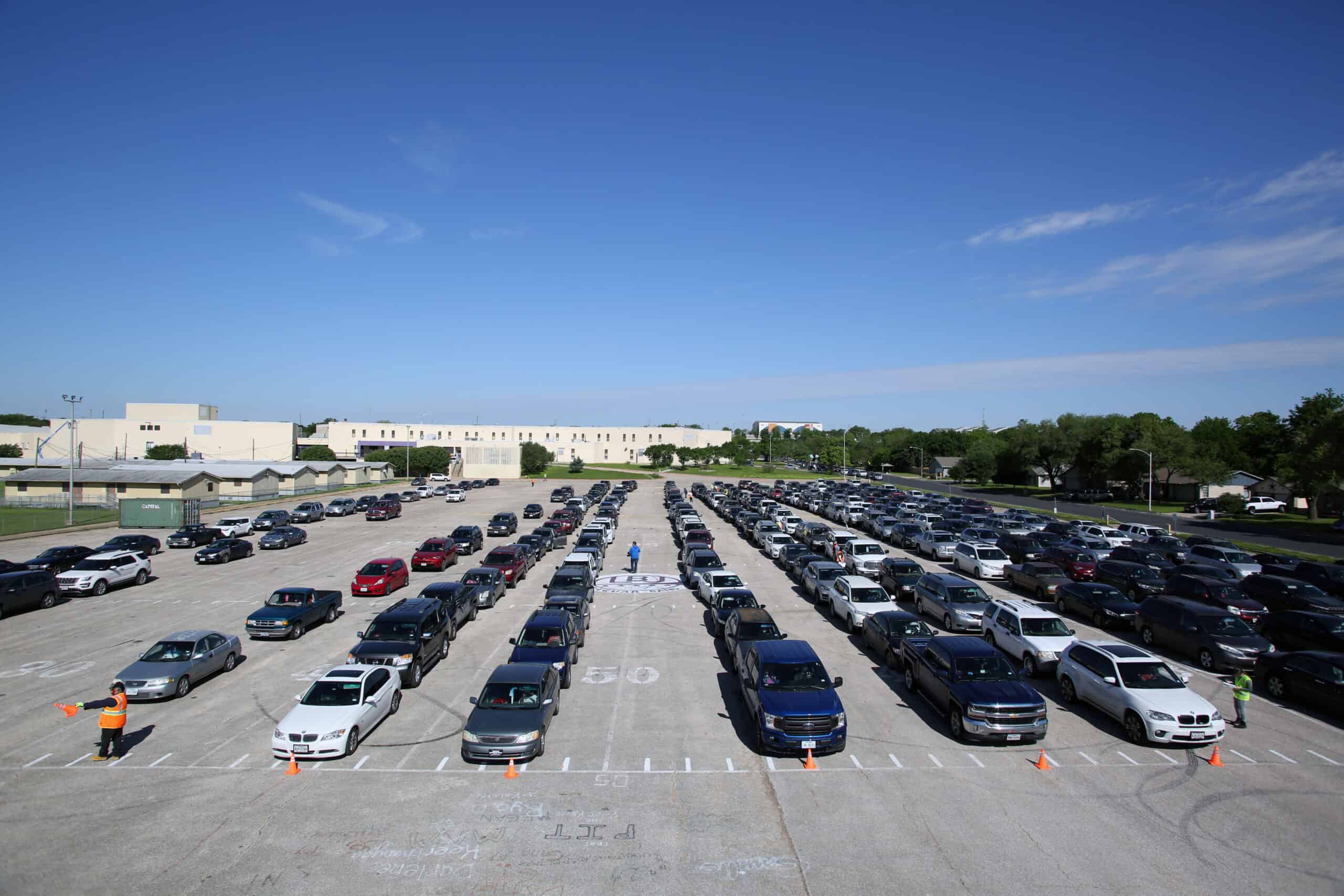 Lines of cars waiting to be COVID tested.