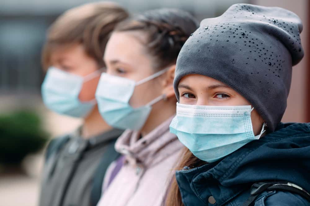 Children wearing medical masks