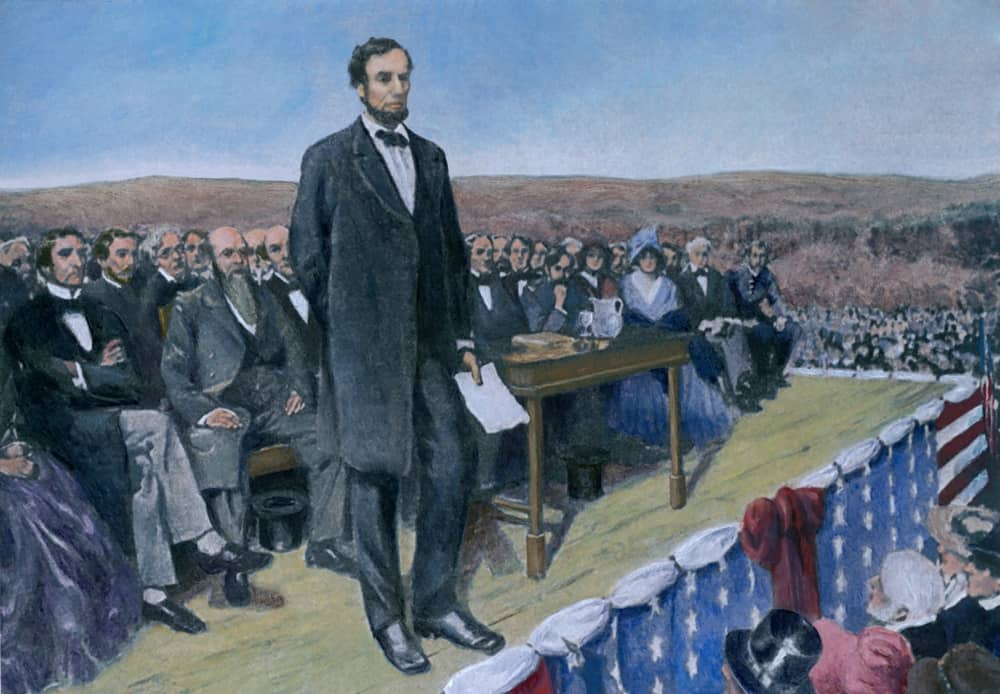 Abraham Lincoln (1809-1865) delivering the Gettysburg Address