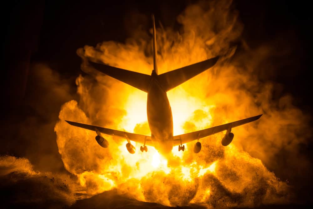 Plane crashing in a burning fireball