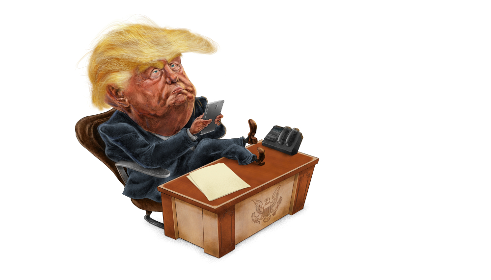 Drawing of Trump sitting in a Chair