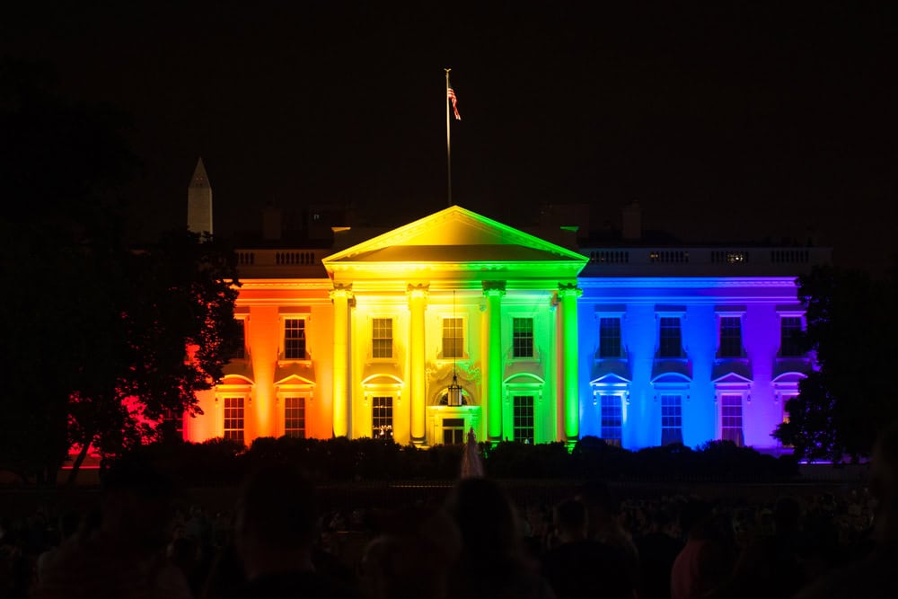 The White House lit up in rainbow lights