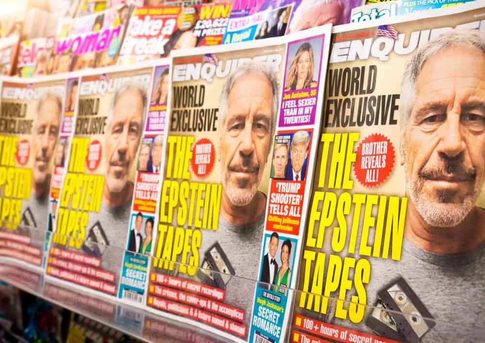 Tabloids showing Jeffrey Epstein story