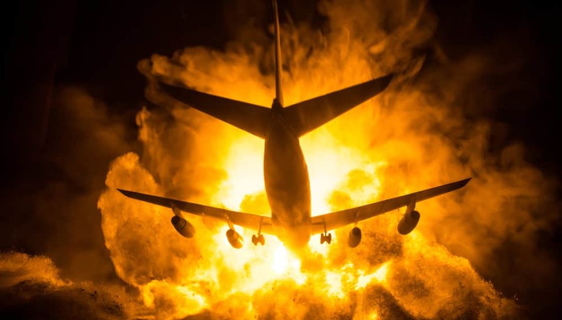 Plane crashing in a burning fireball