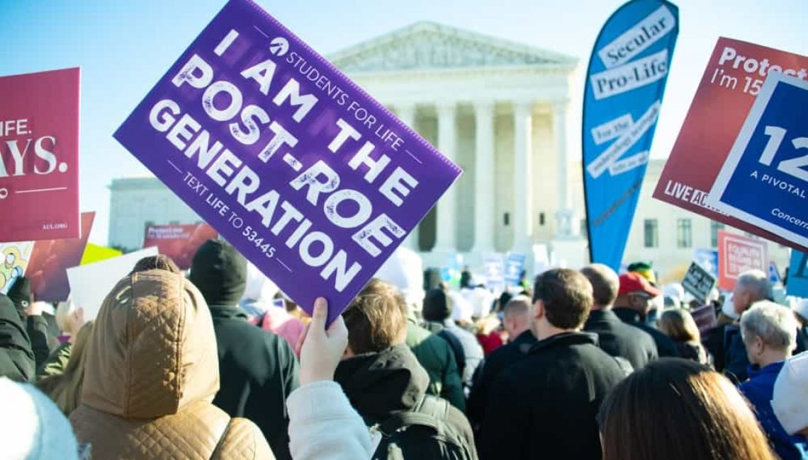 WASHINGTON, DC, USA – DECEMBER 1, 2021: Protesters rally outside the Supreme Court