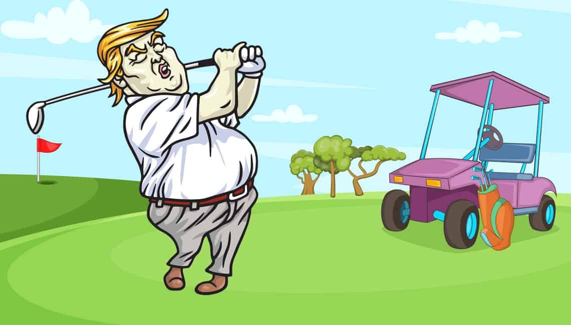 Illustration of Trump playing golf