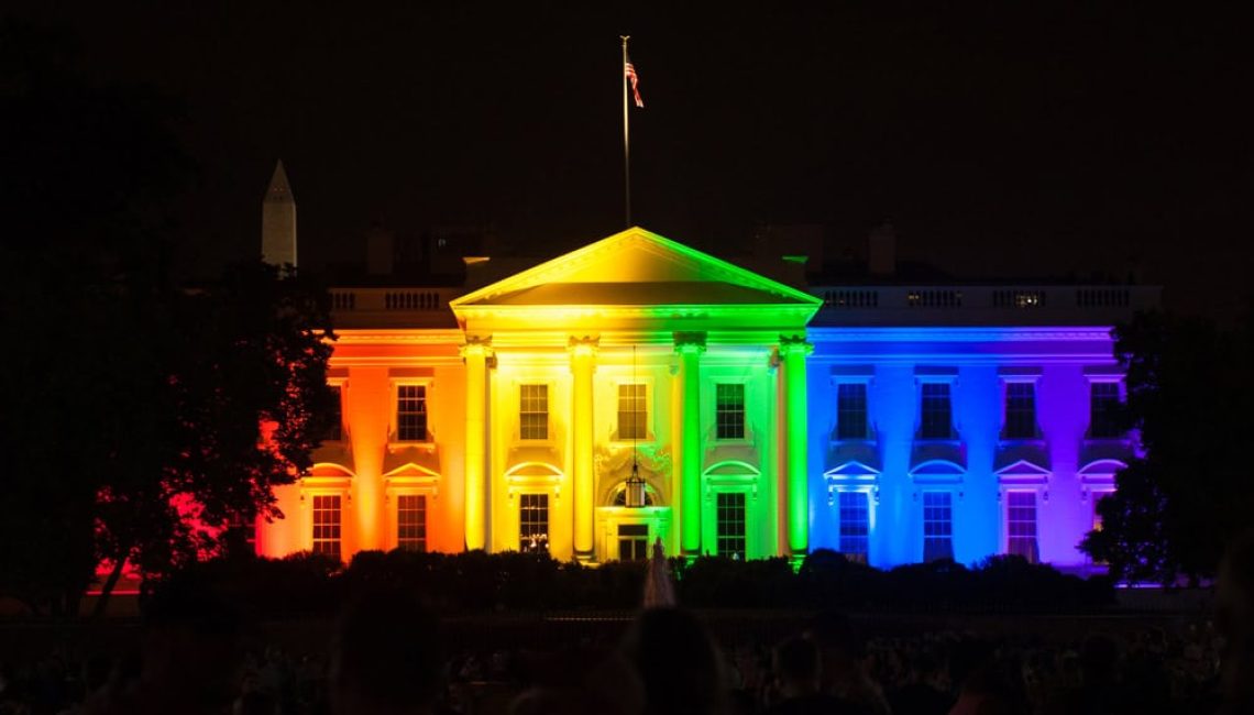 The White House lit up in rainbow lights